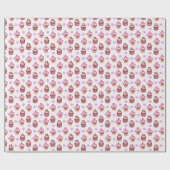 Roze Valentijnsdag Cupcake Cadeaupapier (Vlak)