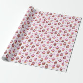 Roze Valentijnsdag Cupcake Cadeaupapier (Uitgerold)