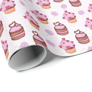 Roze Valentijnsdag Cupcake Cadeaupapier