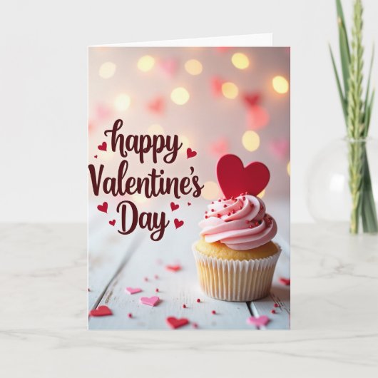 Roze Valentijnsdag Cupcake Kaart (Voorkant)