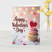 Roze Valentijnsdag Cupcake Kaart (Gele Bloem)