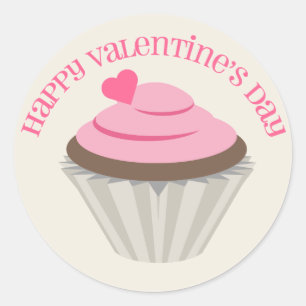 Roze Valentijnsdag Cupcake Sticker