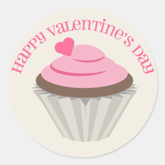 Roze Valentijnsdag Cupcake Sticker (Voorkant)