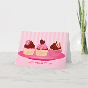 Roze Valentijnsdag Cupcakes Feestdagen Kaart