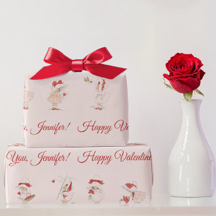 Roze Valentijnsdag Cute Meisjes Rode Harten Cadeaupapier