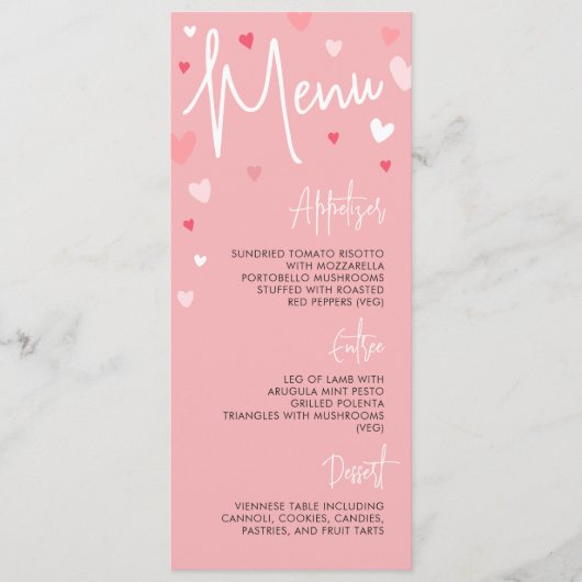 Roze Valentijnsdag dinerfeest of bruiloftsmenu Menu (Voorkant)