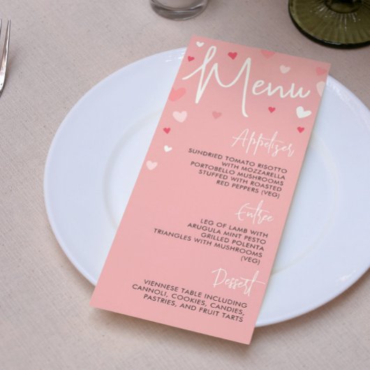 Roze Valentijnsdag dinerfeest of bruiloftsmenu Menu