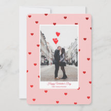 Roze Valentijnsdag fotokaart met rode harten