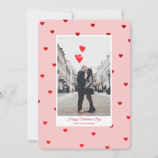 Roze Valentijnsdag fotokaart met rode harten Kaart