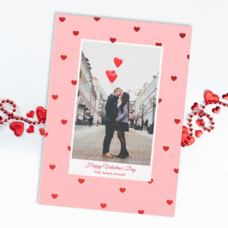 Roze Valentijnsdag fotokaart met rode harten Kaart