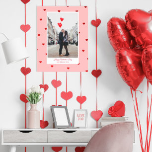 Roze Valentijnsdag fotoposter met rode harten Perfect Poster