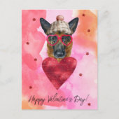 Roze Valentijnsdag Gift Dog Feestdagenkaart (Voorkant)
