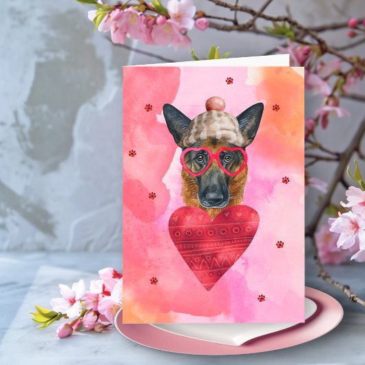 Roze Valentijnsdag Gift Dog Kaart