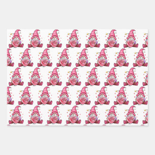 Roze Valentijnsdag Gnome Inpakpapier Vel