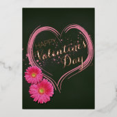 Roze Valentijnsdag hartbloemen Folie Feestdagenkaart (Voorkant)