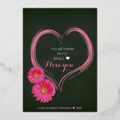 Roze Valentijnsdag hartbloemen Folie Feestdagenkaart (Achterkant)