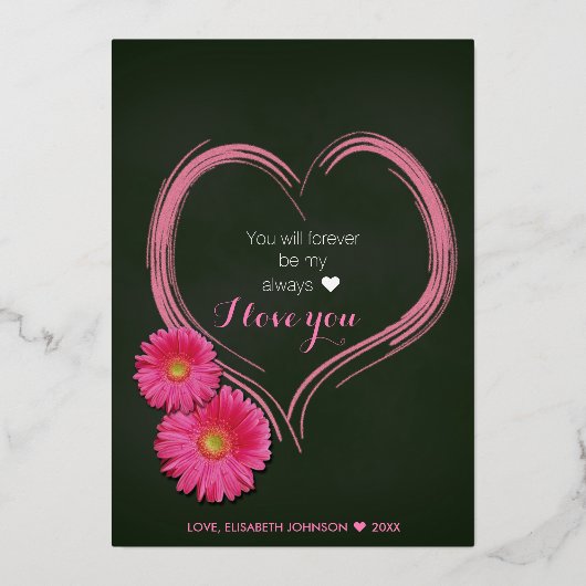 Roze Valentijnsdag hartbloemen Folie Feestdagenkaart (Achterkant)