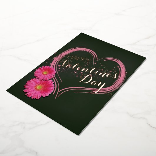 Roze Valentijnsdag hartbloemen Folie Feestdagenkaart (Gedraaid)