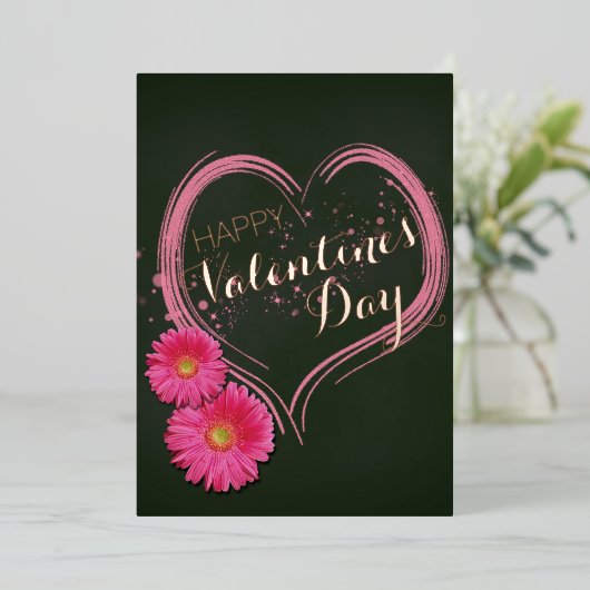 Roze Valentijnsdag hartbloemen Folie Feestdagenkaart (Staand Voorkant)