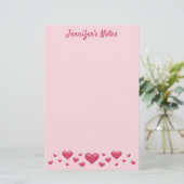 Roze Valentijnsdag-harten & aangepaste tekst Briefpapier (Staand voorkant)