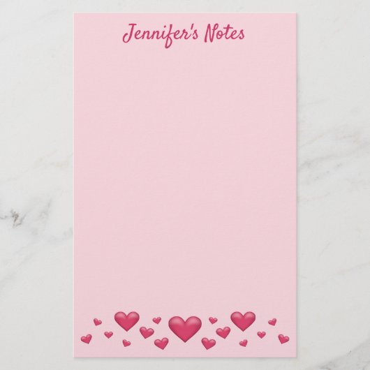 Roze Valentijnsdag-harten & aangepaste tekst Briefpapier (Voorkant)