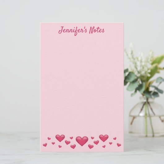 Roze Valentijnsdag Harten en aangepaste tekst Briefpapier (Staand voorkant)