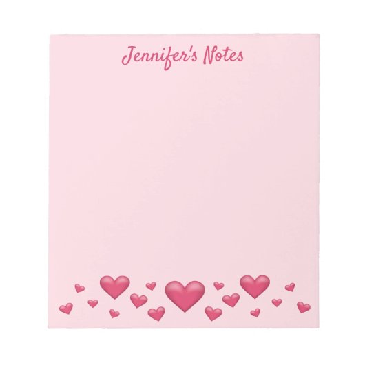 Roze Valentijnsdag Hartjes & Aangepaste Tekst Notitieblok (Voorkant)
