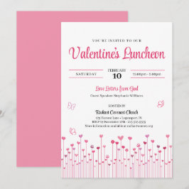 Roze Valentijnsdag Kerk Lunch Hart Bloemen Kaart