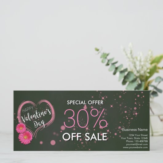 Roze Valentijnsdag Korting op hartbloemen Kaart (Staand voorkant)