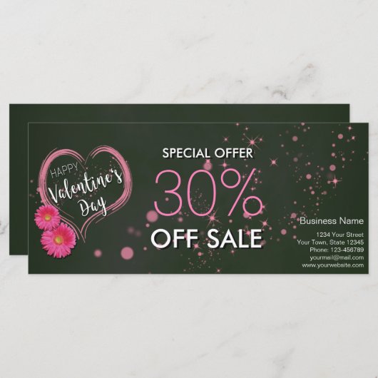 Roze Valentijnsdag Korting op hartbloemen Kaart (Voorkant / Achterkant)