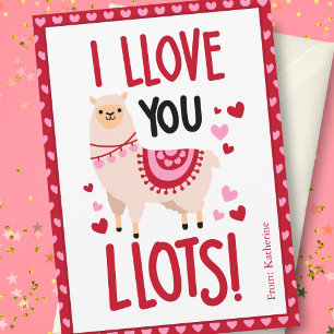  roze Valentijnsdag Llama Classroom Notitiekaartje