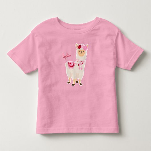  roze Valentijnsdag Llama Little Girl Name Kinder Shirts (Voorkant)