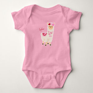 roze Valentijnsdag Llama Little Girl Name Romper