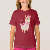  roze Valentijnsdag Llama Little Girl Name T-shirt (Voorkant)