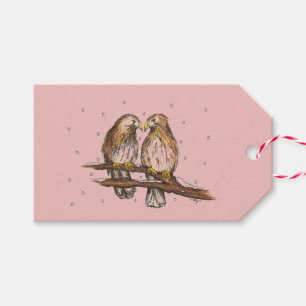 Roze Valentijnsdag Lovebird Red Tailed Hawk Bird Cadeaulabel