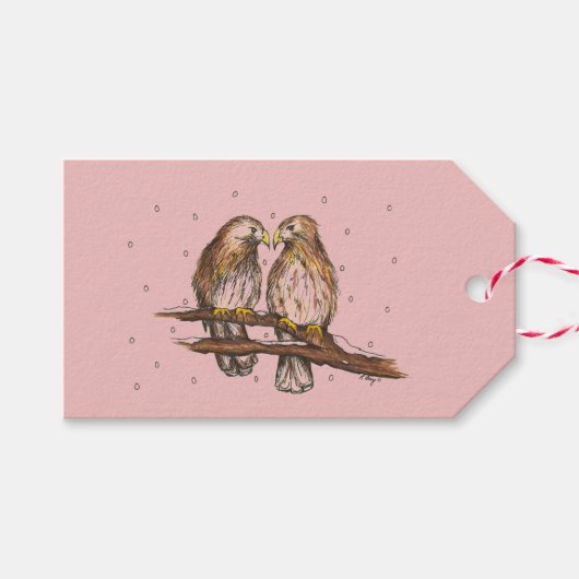 Roze Valentijnsdag Lovebird Red Tailed Hawk Bird Cadeaulabel (Voorkant (Horizontaal))