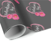 Roze Valentijnsdag met hartbloemen Cadeaupapier (Rol Hoek)