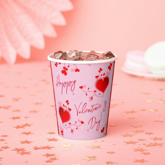 Roze - Valentijnsdag Party Red Heart Papieren Bekers (Insitu)