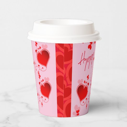 Roze - Valentijnsdag Party Red Heart Papieren Bekers (Rechts)