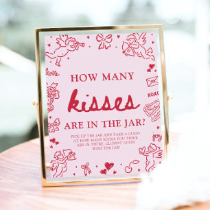 Roze Valentijnsdag Raad hoeveel kusjes Baby Shower Poster