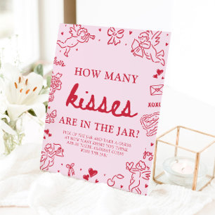 Roze Valentijnsdag Raad hoeveel kusjes Baby Shower Reclamebord Met Voetstuk