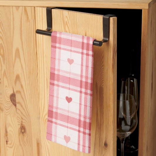 Roze Valentijnsdag Romantisch geruit hartpatroon Theedoek (Derde Gevouwen)
