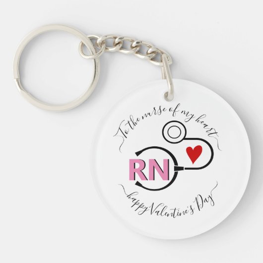 Roze Valentijnsdag stethoscoop RNA Sleutelhanger (Voorkant)