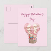 Roze Valentijnsdag teddy heeft heteluchtballon Ca Briefkaart (Voorkant / Achterkant)
