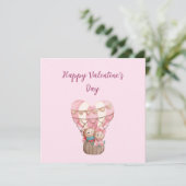 Roze Valentijnsdag teddy heeft heteluchtballon Ca Kaart (Staand voorkant)