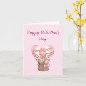 Roze Valentijnsdag tedy-ballon met hete lucht Kaart (Gele Bloem)