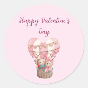 Roze Valentijnsdag tedy-ballon met hete lucht Ronde Sticker