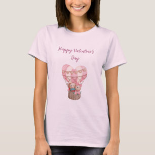 Roze Valentijnsdag tedy-ballon met hete lucht T-shirt