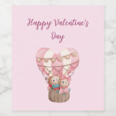 Roze Valentijnsdag tedy-ballon met hete lucht Wijn Etiket (Enkel label)