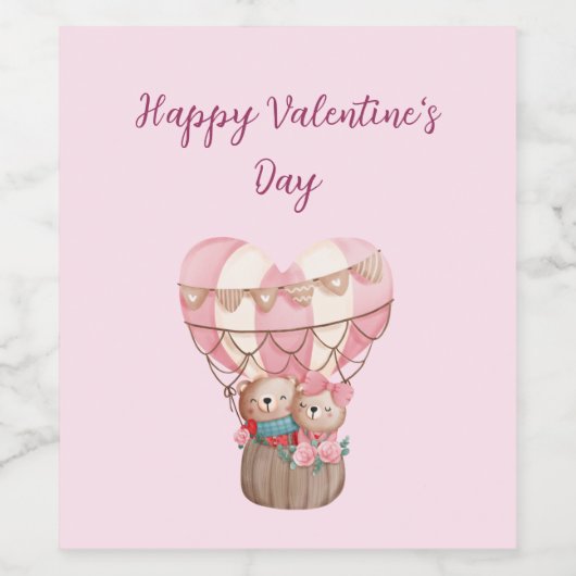 Roze Valentijnsdag tedy-ballon met hete lucht Wijn Etiket (Enkel label)